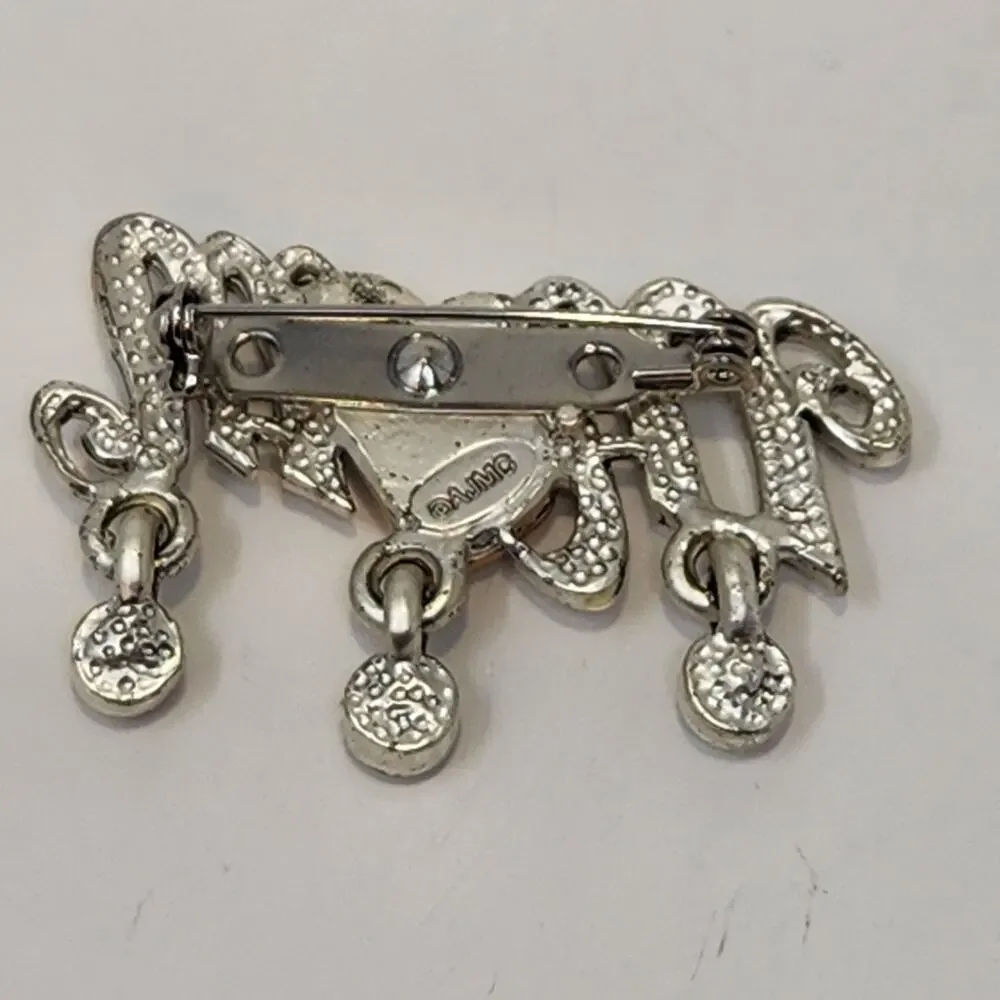 AJMC Mom Two Tone Brooch Pin Dangle Crystal Heart Spellout Fashion Jewelry Gift